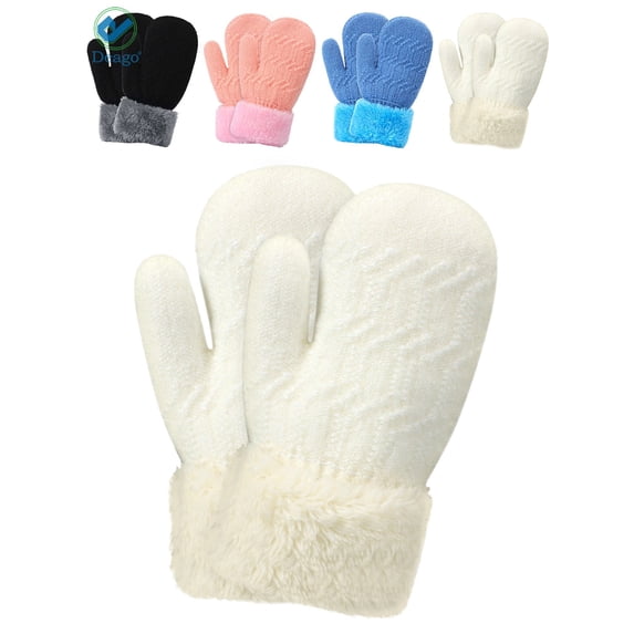 Deago 2 Pairs Toddler Winter Mittens Gloves Baby Boys Girls Warm Gloves Infant Thicken Knit Mittens Kids (White)