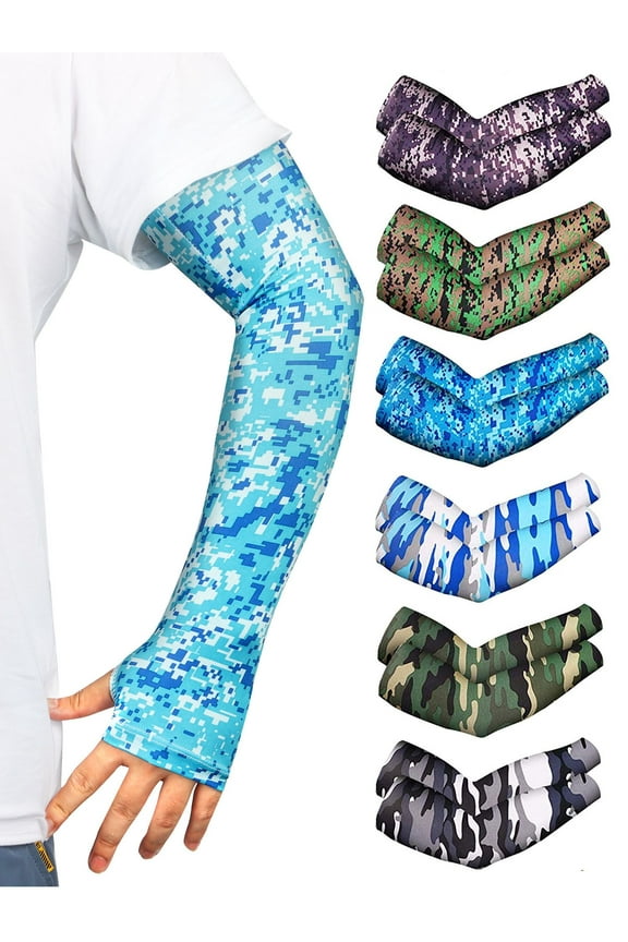 2 Pairs UV Sun Protection Arm Sleeves UPF 50 Sports Compression Cooling Sleeves for Men & Women Basketball Golf Running Football Cycling (Digital, Blue)