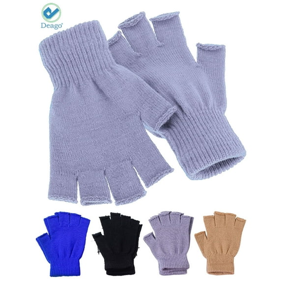 Deago 2 Pairs Winter Half Finger Gloves Knitted Fingerless Mittens Warm Stretchy Gloves for Men and Women (Gray)