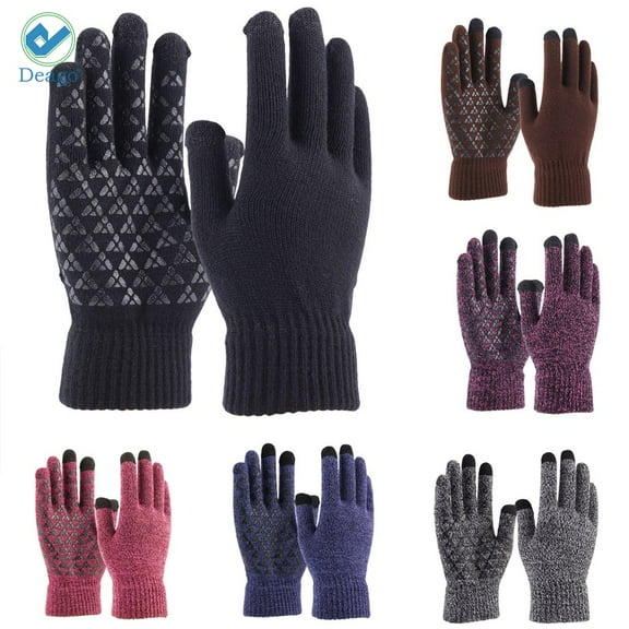 Deago 2 Pairs Winter Knit Gloves Touchscreen Warm Thermal Soft Lining Elastic Cuff Texting Anti-Slip for Women Men (Navy)