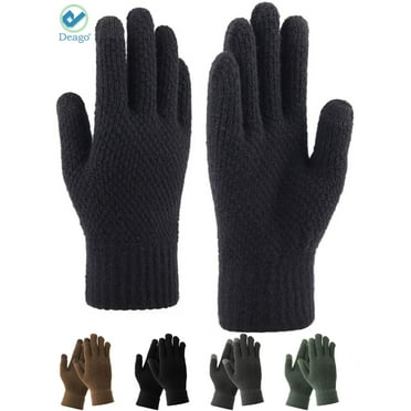 Deago 2 Pairs Winter Knit Gloves for Men Touch Screen Texting Warm Gloves with Thermal Soft Lining Elastic Cuff (Black)