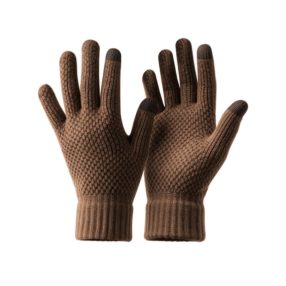 Deago 2 Pairs Winter Knit Gloves for Men Touch Screen Texting Warm Gloves with Thermal Soft Lining Elastic Cuff (Coffee)