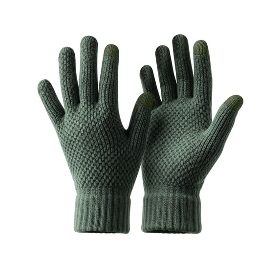 Deago 2 Pairs Winter Knit Gloves for Men Touch Screen Texting Warm Gloves with Thermal Soft Lining Elastic Cuff (Green)