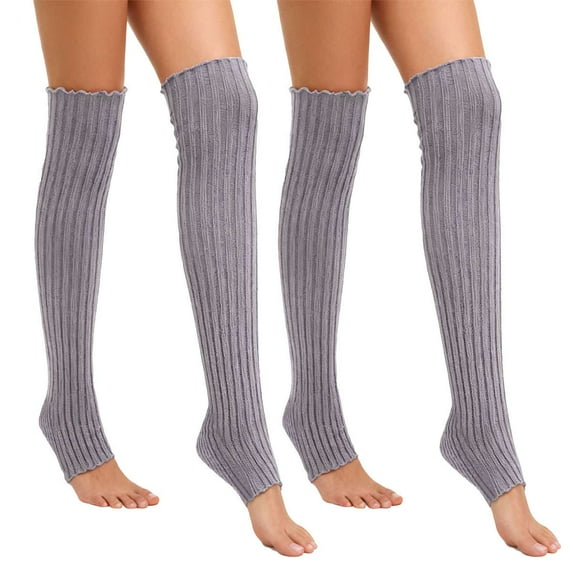 Deago 2 Pairs Winter Leg Warmers Thigh High Over Knee Footless Socks Knitted Long Boot Cuffs Topper Socks for Women (Gray)