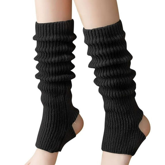Deago 2 Pairs Women Ballet Leg Warmers Ribbed Knit Stirrup Leg Warmers for Women Winter Extra Soft Long Socks for Yoga Dance (Black)