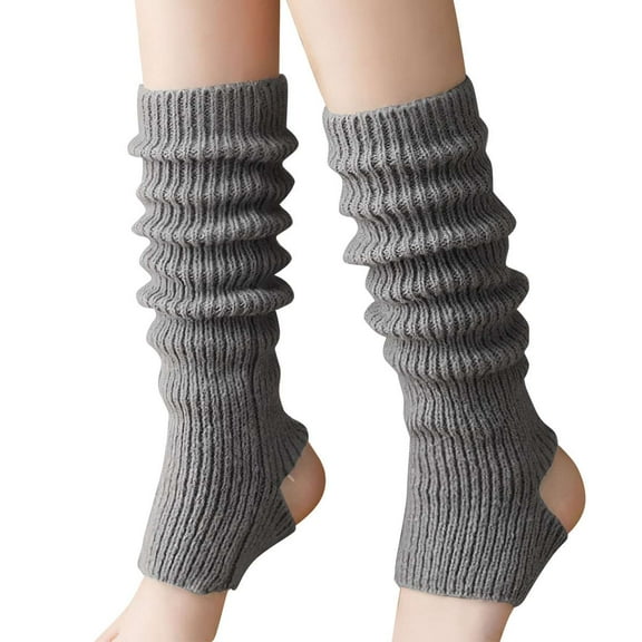 Deago 2 Pairs Women Ballet Leg Warmers Ribbed Knit Stirrup Leg Warmers for Women Winter Extra Soft Long Socks for Yoga Dance (Gray)