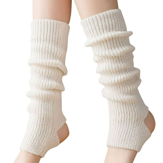 Deago 2 Pairs Women Ballet Leg Warmers Ribbed Knit Stirrup Leg Warmers for Women Winter Extra Soft Long Socks for Yoga Dance (White)