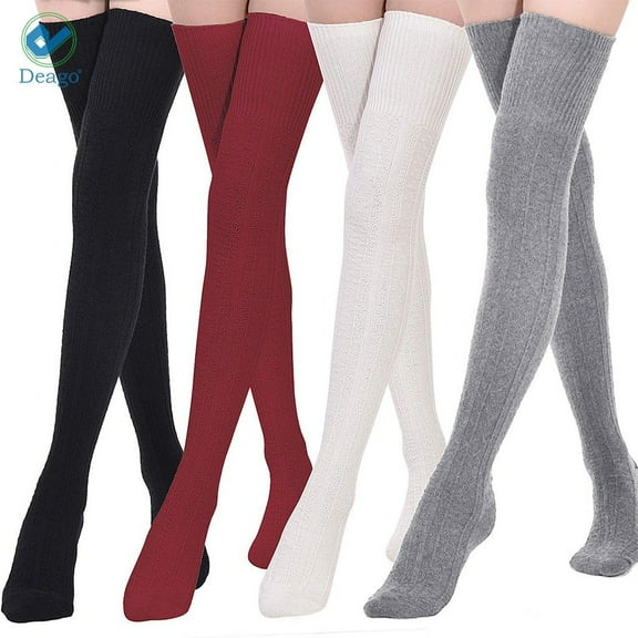 Deago 2 Pairs Women Cotton Over the Knee High Socks Striped Boot Stockings Leg Warmer (Coffee)