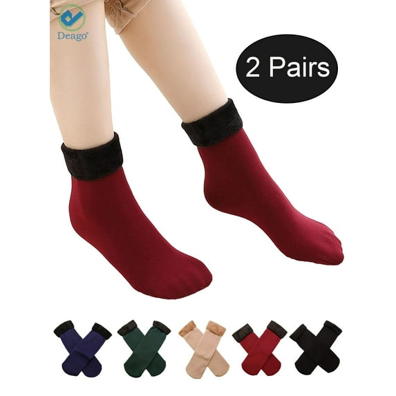 Deago 2 Pairs Women Men Wool Socks Winter Warm Thicken Thermal Soft Casual Solid Socks Home Snow Boots Velvet Floor Socks (Red)