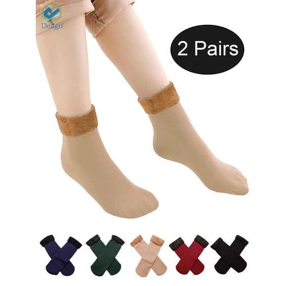 Deago 2 Pairs Women Men Wool Socks Winter Warm Thicken Thermal Soft Casual Solid Socks Home Snow Boots Velvet Floor Socks (Skin)