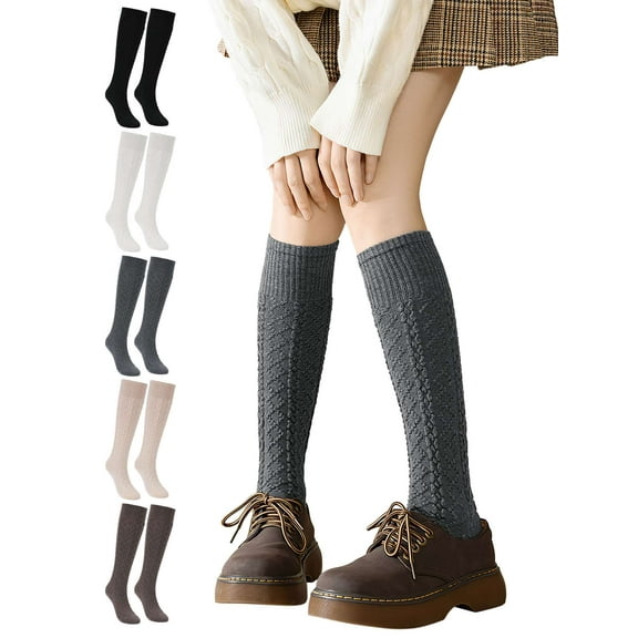 Deago 2 Pairs Women's Knee High Wool Socks Thick Winter Knit Thermal Long Boot Stocking Socks Leg Warmers (Gray)