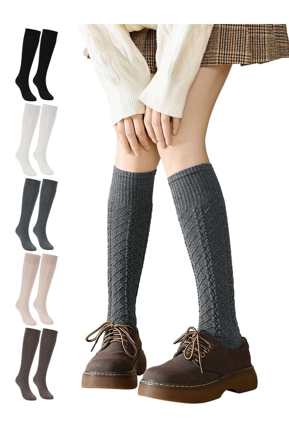 2 Pairs Women's Knee High Wool Socks Thick Winter Knit Thermal Long Boot Stocking Socks Leg Warmers (Gray)