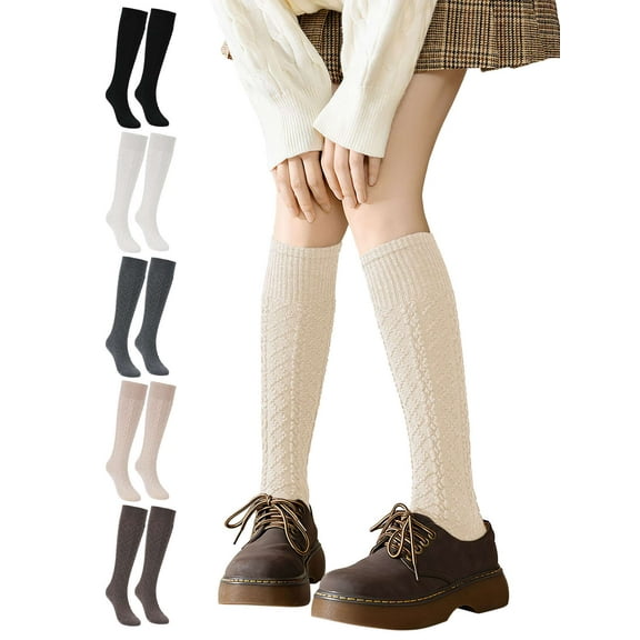 Deago 2 Pairs Women's Knee High Wool Socks Thick Winter Knit Thermal Long Boot Stocking Socks Leg Warmers (Skin)