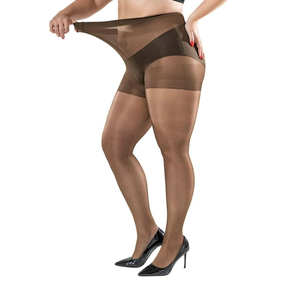 Deago 2 Pairs Women's Plus Size Pantyhose Control Top High Waist Tights Ultra-Soft Sheer Stocking, Coffee