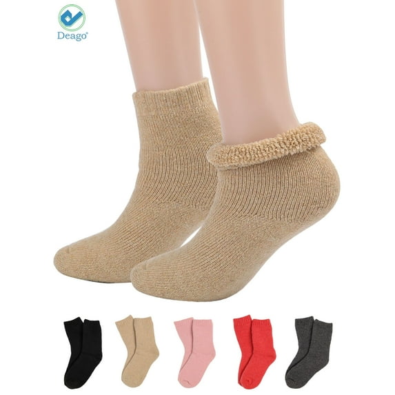 Deago 2 Pairs Womens Super Thick Wool Socks - Soft Warm Comfort Casual Crew Winter Socks Christmas Gift (Khaki)