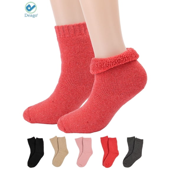 Deago 2 Pairs Womens Super Thick Wool Socks - Soft Warm Comfort Casual Crew Winter Socks Christmas Gift (Red)
