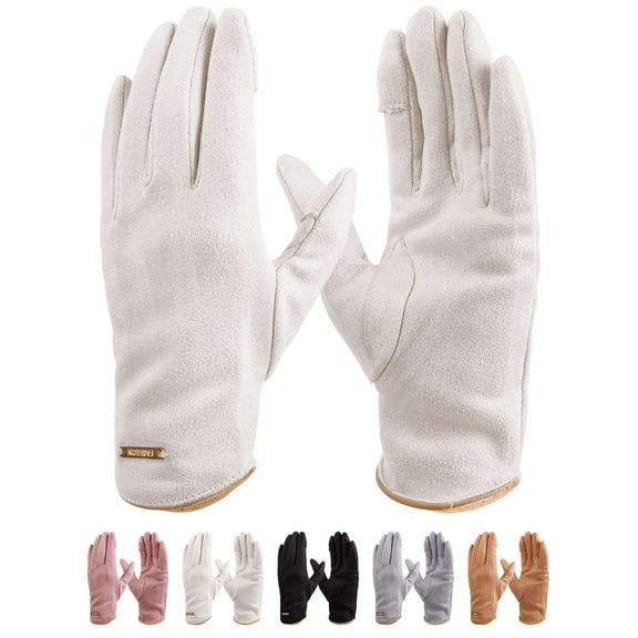 Deago 2 Pairs Womens Winter Warm Gloves Touch Screen Texting Windproof Gloves Fleece Lined Thermal Suede Gloves (Beige)