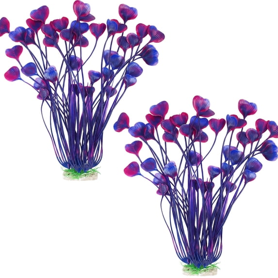Deago 2 Pcs 15.7 Inch Large Aquarium Plants Artificial Plastic Fish Tank Plants Decoration Ornament for Fish, Purple