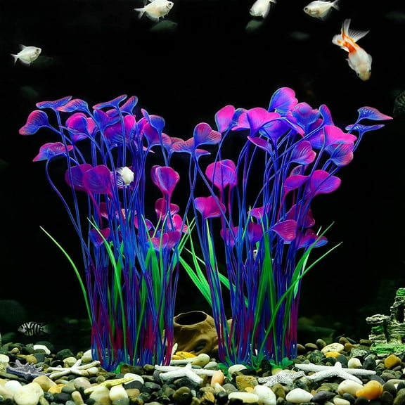 Deago 2 Pcs 15.7 Inch Large Aquarium Plants Artificial Plastic Fish Tank Plants Decoration Ornament for Fish, Purple