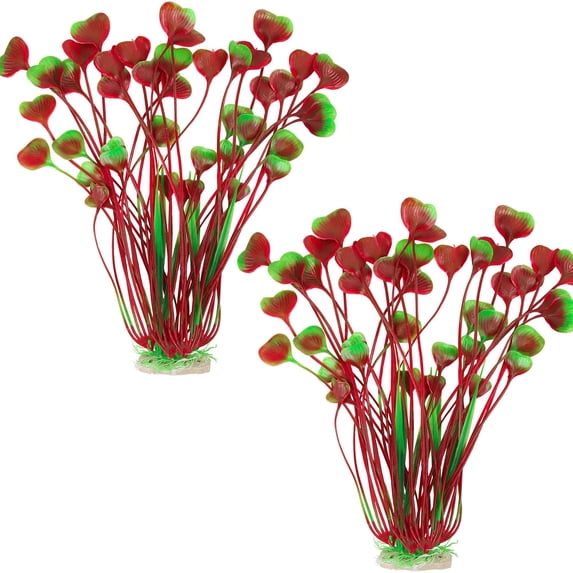Deago 2 Pcs 15.7 Inch Large Aquarium Plants Artificial Plastic Fish Tank Plants Decoration Ornament for Fish, Red