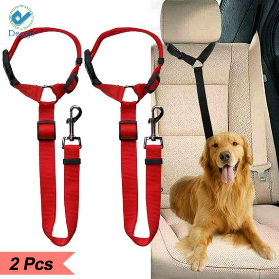 Deago 2 Pcs Dog Cat Safety Car Seat Belt Strap Headrest Restraint Adjustable Nylon Dog Leashes Vehicle Seatbelts Harness