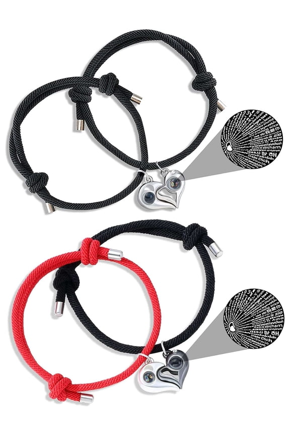 2 Pcs I Love You 100 Languages Projection Bracelets for Boyfriend Girlfriend Couples Matching Love Bracelets Braided Rope for Best Friends Valentines Gifts