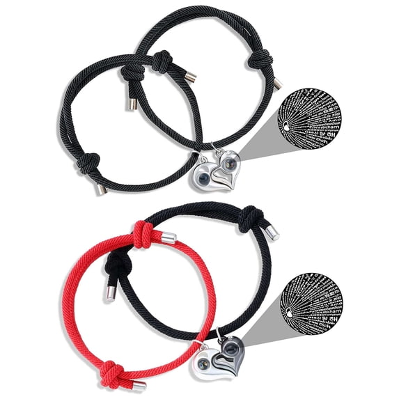 Deago 2 Pcs I Love You 100 Languages Projection Bracelets for Boyfriend Girlfriend Couples Matching Love Bracelets Braided Rope for Best Friends Valentines Gifts