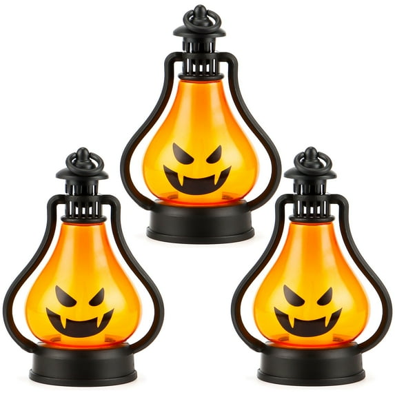 Deago 2 Pcs Mini Halloween Pumpkin Candle Lantern LED Lights Flameless Pumpkin Lamp for Halloween Party Decorations Indoor Outdoor Yard