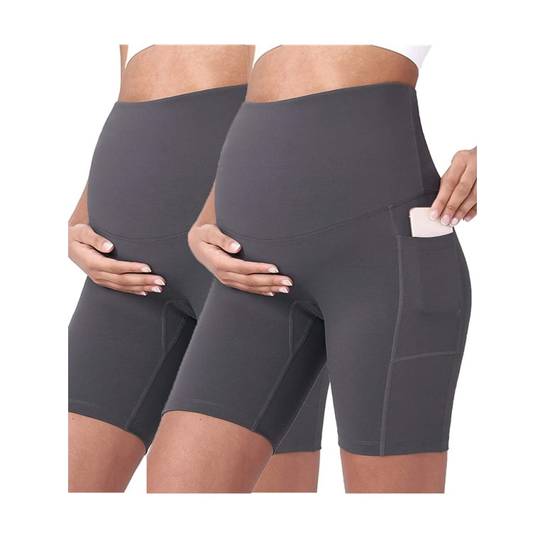 Deago 2 Pcs Women's Maternity Yoga Shorts Over The Belly Bump Summer  Workout Running Active Short Pants with Pockets 