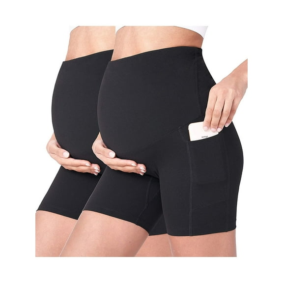 Deago 2 Pcs Women's Maternity Yoga Shorts Over The Belly Bump Summer Workout Running Active Short Pants with Pockets
