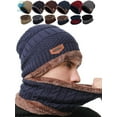 thumbnail image 1 of Deago 2-Pieces Winter Beanie Hat Scarf Set Warm Fleece Lined Knit Hat Neck Scarves for Women Men (Blue), 1 of 5