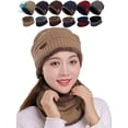 thumbnail image 1 of Deago 2-Pieces Winter Beanie Hat Scarf Set Warm Fleece Lined Knit Hat Neck Scarves for Women Men (Light Brown), 1 of 6