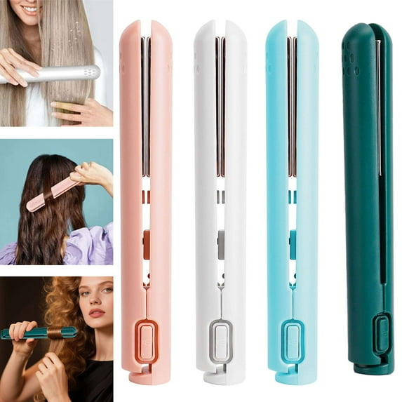 Deago 2-in-1 Mini Curling Wand Flat Iron Hair Straightener, Mini Dual Purpose Curling Flat Iron, Portable Travel Curling Wand for All Hair Types (Pink)