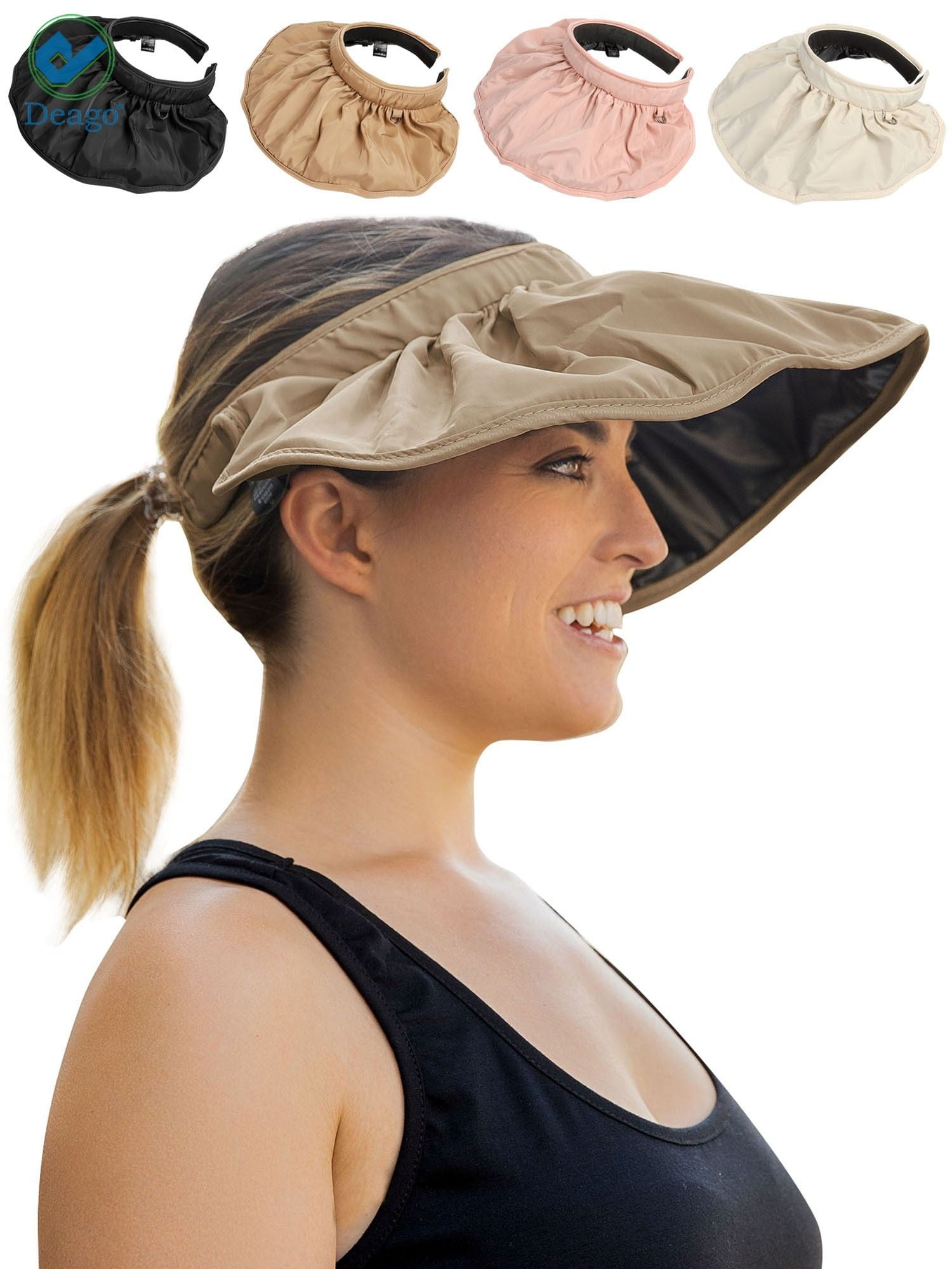 Wide-Brim Sun-Visor-Hats for Women Foldable Beach Shell Sun Hat 2 in 1  Headband Sun Caps