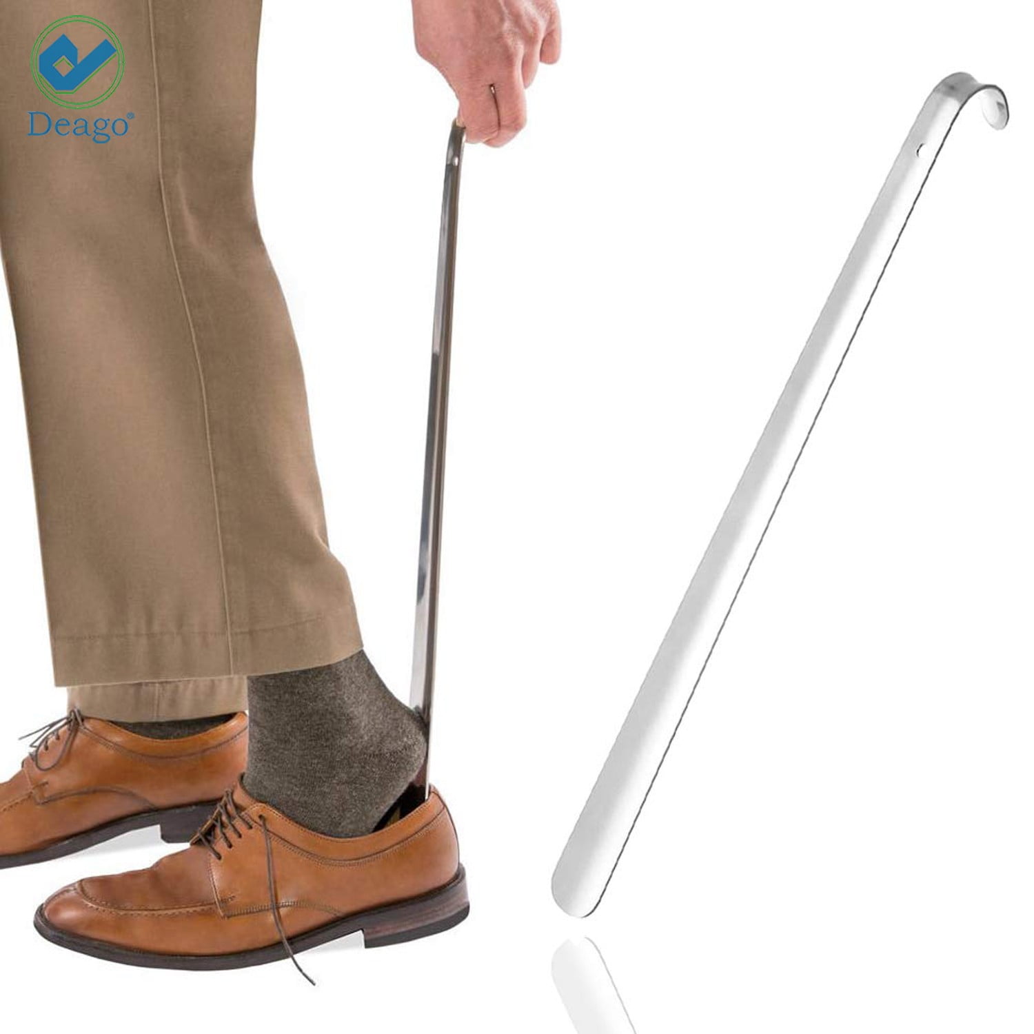 Deago 20.5inch Stainless Steel Long Handled Metal Shoe Horn Lifter
