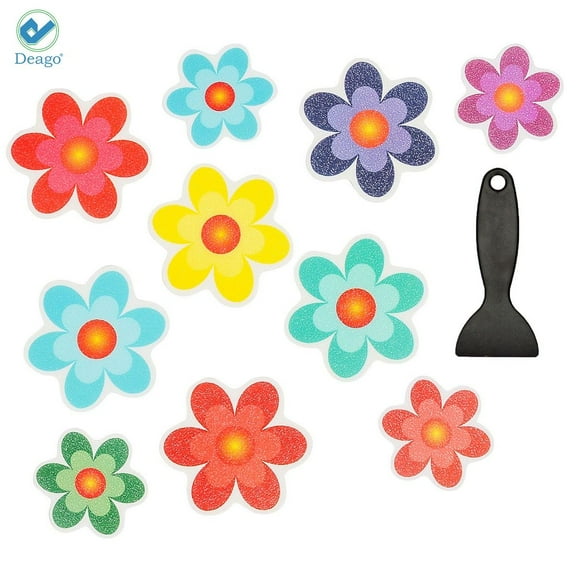 Deago 20 PCS Bathtub Stickers Non-Slip Safety Shower Treads Adhesive Bright Flowers Appliques with Scraper for Bath Tub, Stairs, Shower Room and Other Slippery Surfaces