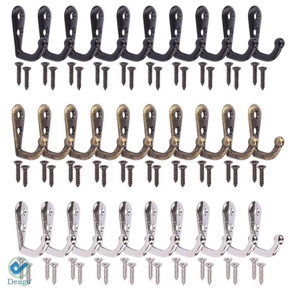 Deago 20 Pack Wall Mounted Coat Hook Robe Holder Cloth Key Hanger Rustic Hooks with 40 Pieces Screws for Bath Kitchen Garage