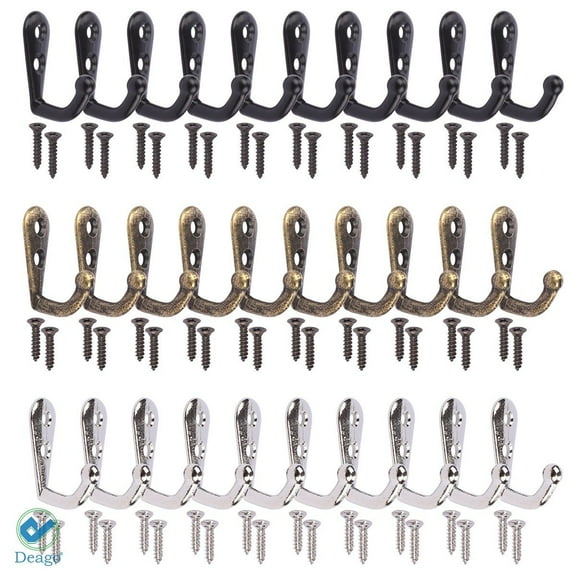 Deago 20 Pack Wall Mounted Coat Hook Robe Holder Cloth Key Hanger Rustic Hooks with 40 Pieces Screws for Bath Kitchen Garage
