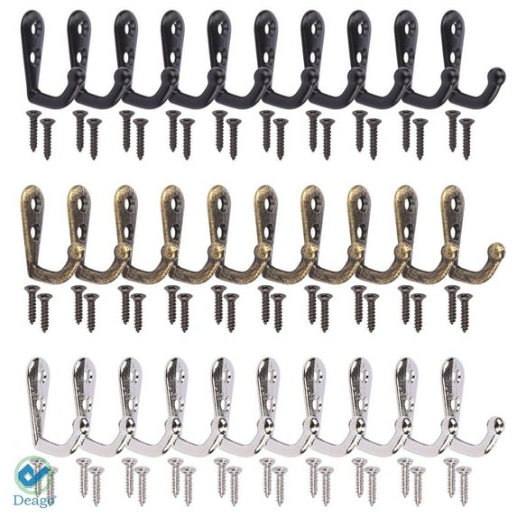 Deago 20 Pack Wall Mounted Coat Hook Robe Holder Cloth Key Hanger Rustic Hooks with 40 Pieces Screws for Bath Kitchen Garage