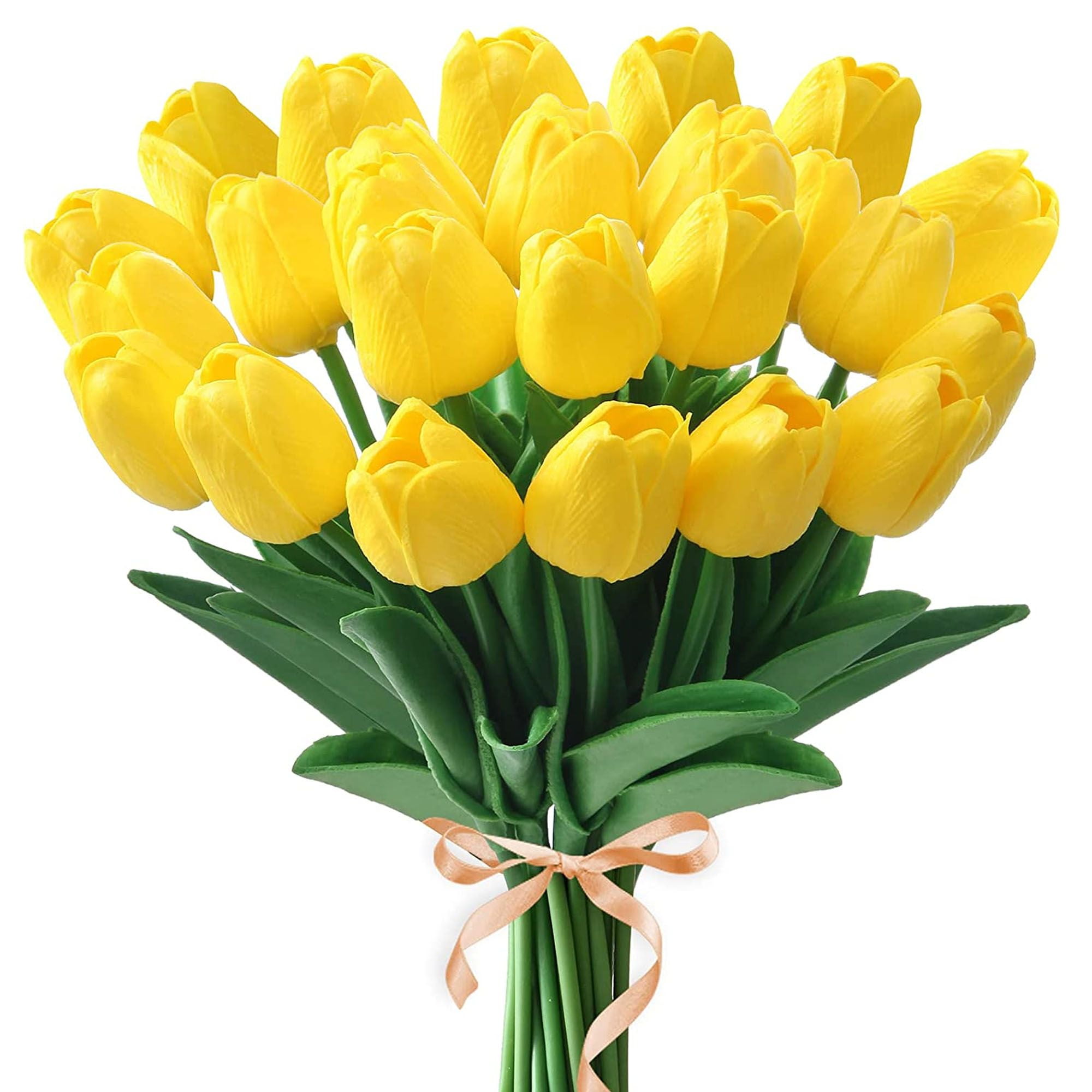 Deago 20 Pcs Artificial Tulips Flowers Real Touch PU Tulips Arrangement Bouquet for Home Room Office Party Wedding Decoration (Yellow)
