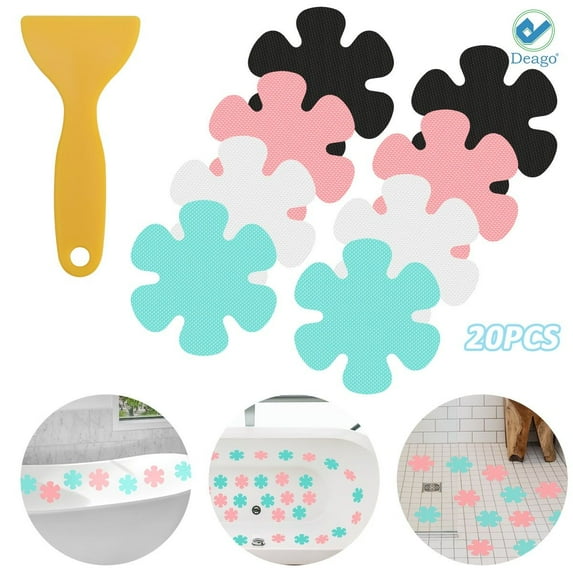 Deago 20 Pcs Non Slip Bathtub Stickers Adhesive Decals with Scraper, Bath Treads and Anti-Slip Appliques for Bath Tub, Stairs, Shower Room and Other Slippery Surfaces (Pink)