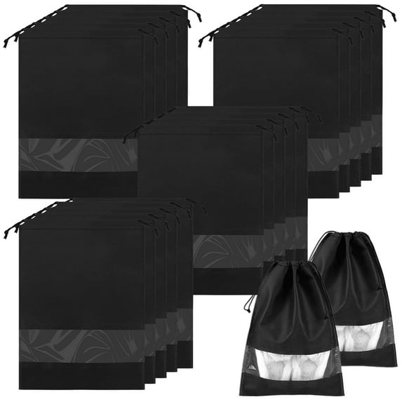 Deago 20PCS Travel Shoe Bags with Rope for Men and Women Large Dustproof Shoes Pouch Storage Packing Organizers, Black