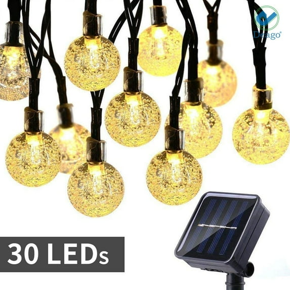 Deago 21ft 30 LED Solar Globe String Lights Outdoor Waterproof Crystal Ball String Lights for Yard Patio Garden Wedding Party Christmas Decoration (Warm White)
