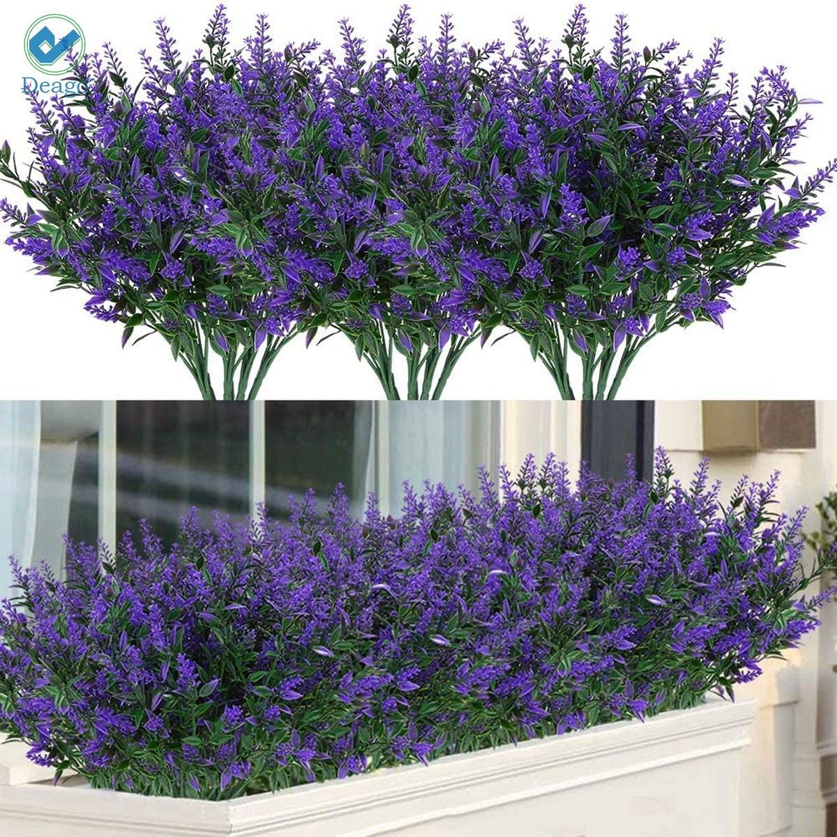 Deago 24 Bundles Artificial Lavender Flowers Outdoor Fake Flowers for Decoration UV Resistant No Fade Faux Plastic Plants Garden Porch Window Box Decor (Purple)