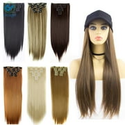 Deago 24" inch 16 Clips Full Head Long Straight Clips in on Synthetic Hair Extensions Hair 6 pieces for Women "Golden Blonde"