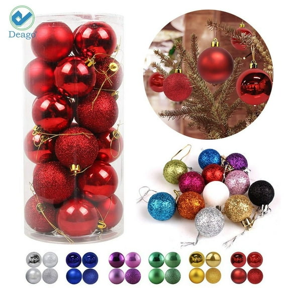 Deago 24Pcs Christmas Ball Ornaments Small Shatterproof Xmas Tree Decoration Balls with Hanging Hooks for Holiday Wedding Party Decorations (Red)