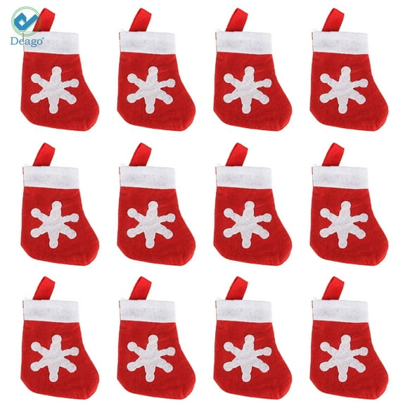 Deago 24Pcs Christmas Socks Decoration Snowflake Tableware Holders, Candy Pouch Bag Knife Spoon Fork Bag Mini Christmas Stockings for Xmas Decorations Dinner Table Ornaments