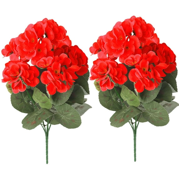 Deago 2Pcs 14" Artificial Geraniums Silk Flowers Plants UV Resistant for Home Garden Indoor Outdoor Decor (Red)