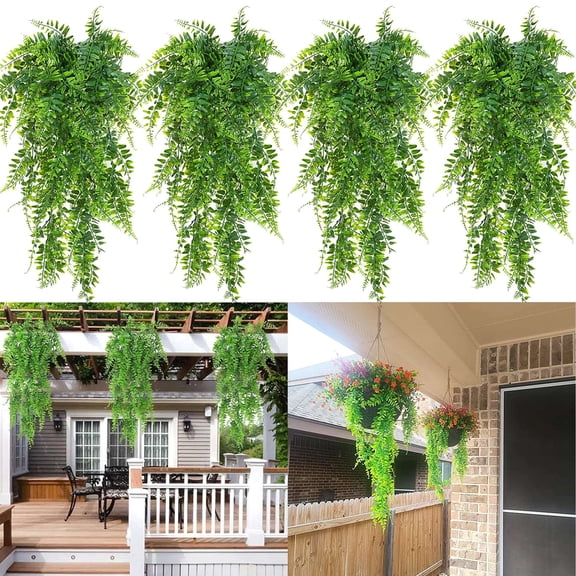 Deago 2Pcs Artificial Hanging Plants Fern Vine Fake Ivy Boston Indoor Outdoor UV Resistant Plastic Plants for Wall Wedding Party Holiday Decor