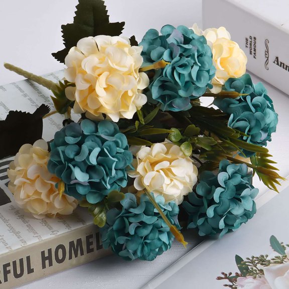 Deago 2Pcs Artificial Silk Hydrangea Flowers Bouquets Faux Hydrangea Stems for Home Table Centerpieces Wedding Party Decor